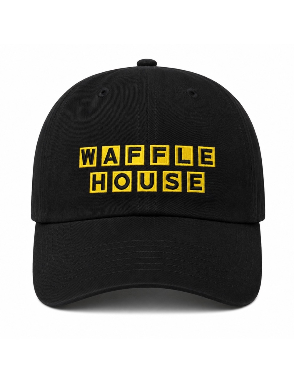 Waffle House Retro Logo Baseball Hat Food Funny Yellow Black Embroidered Logo